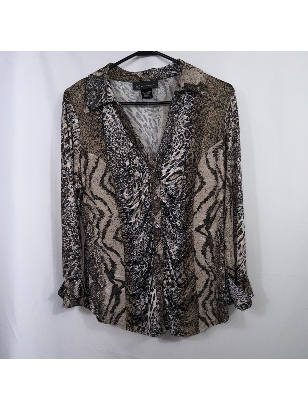 INC International Concepts Large Animal Print Ruched Top